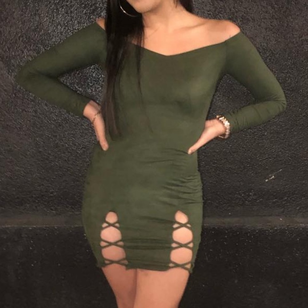 Olive green bodycon dress